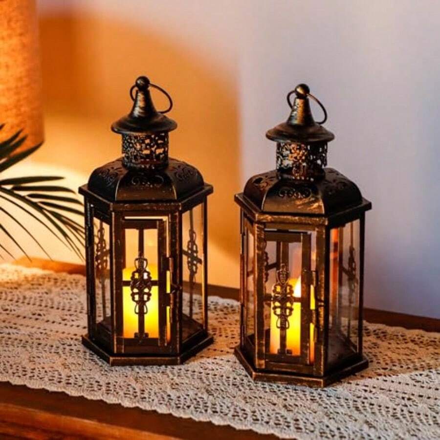 Solar Lantern Hanging - 장식용 캔들 랜턴 2개 세트, 높이