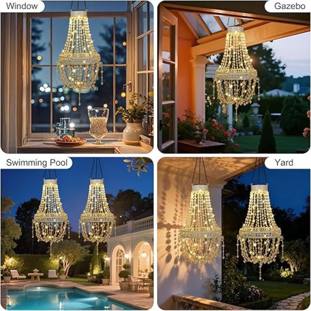 방수 기능이 있는 태양광 충전식 펜던트 조명, 크리스탈 - Outdoor Lighting Chandelier 리뷰 및 가격