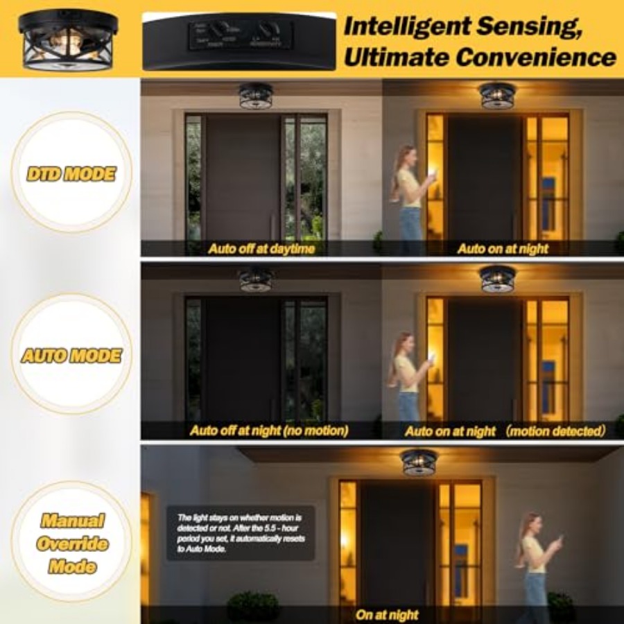 모션 센서 야외 천장 조명, 조절 가능한 블랙 플러시  - Outdoor Lighting With Sensor 리뷰 및 가격