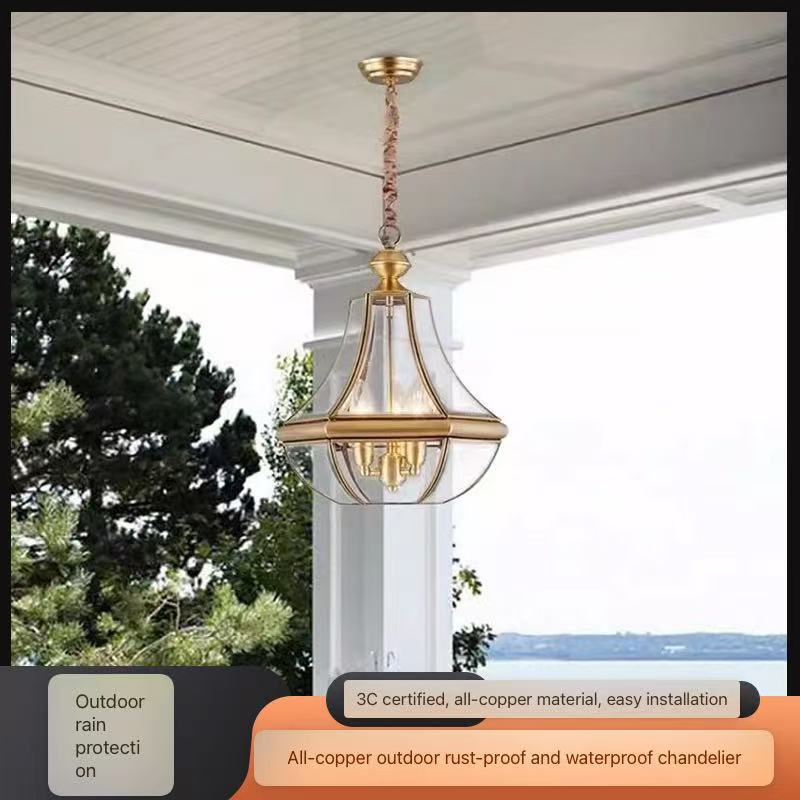 야외 방수 전체 구리 샹들리에 LED 유리 램프 복도  - Outdoor Lighting Chandelier 리뷰 및 가격