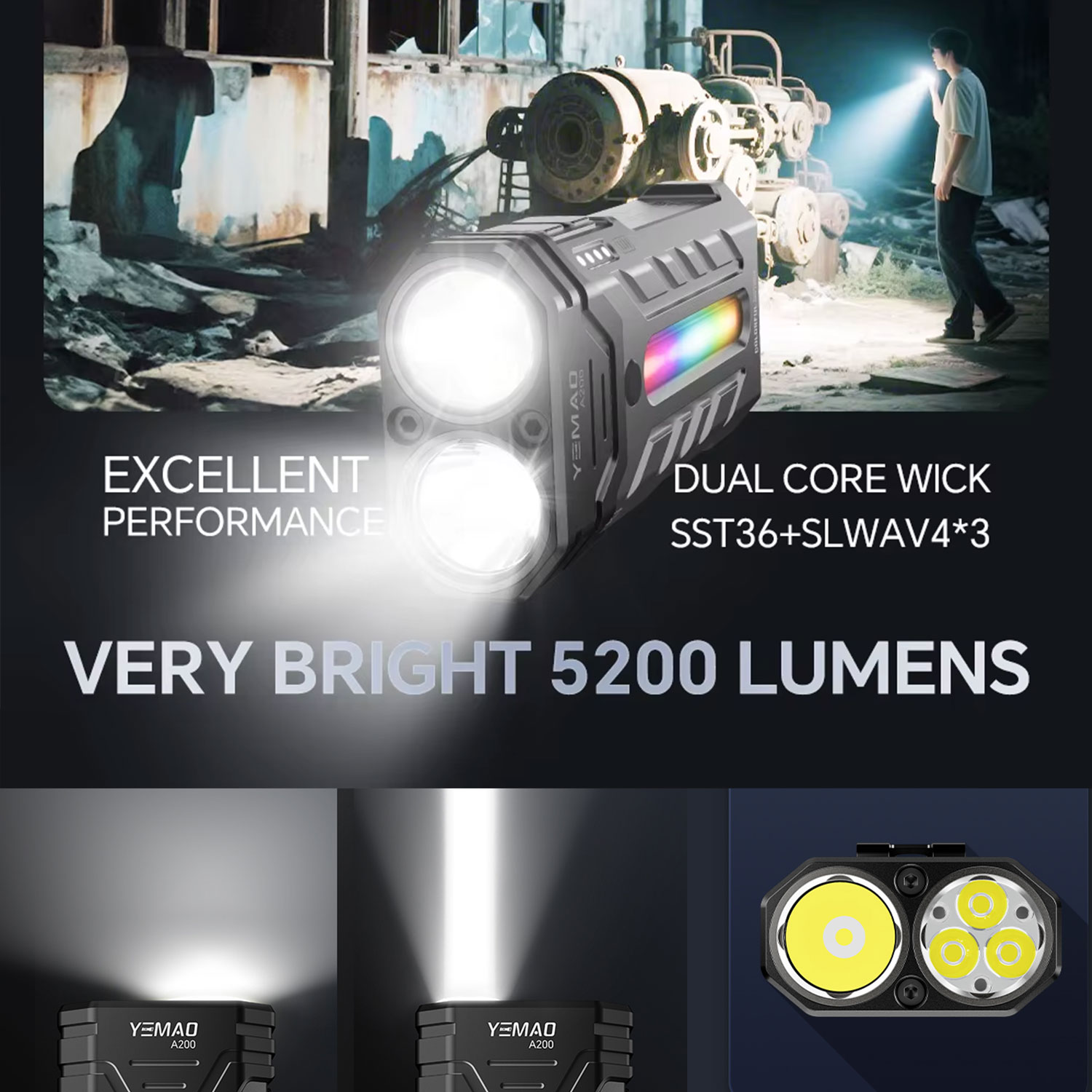 5200LM 혁신적인 다기능 휴대용 RGB LED 손전 - Outdoor Lighting Replacement Bulbs 리뷰 및 가격