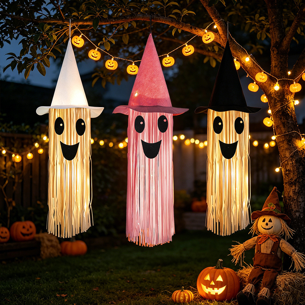 할로윈 야광 마녀 모자 유령 태슬 장식, LED 조명  - Outdoor Lighting Effects 리뷰 및 가격